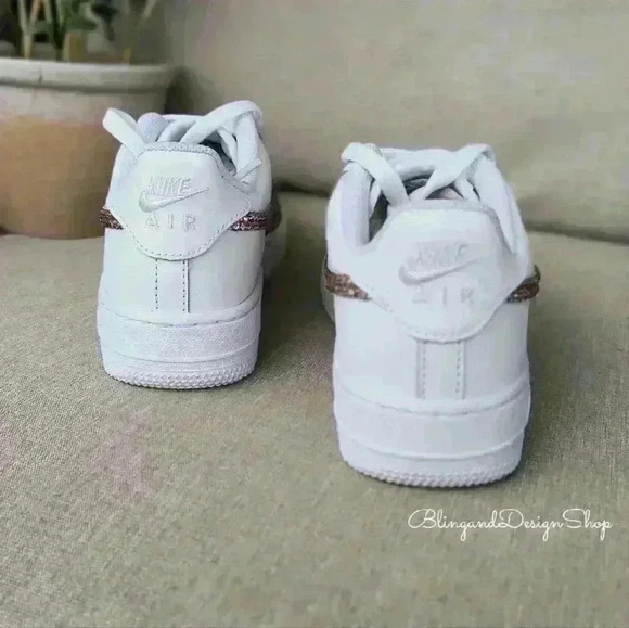 Custom bling Nike Air Force 1 with pink rhinestone crystals Women's Shoes - Picture 9 of 13